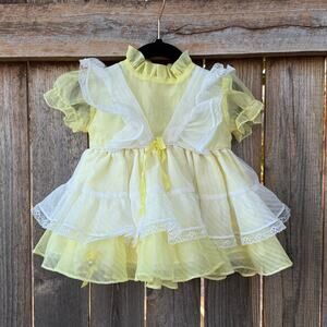 VTG Sweet and Sassy yellow DRESS Size 12 mo pageant bell pinafore full circle